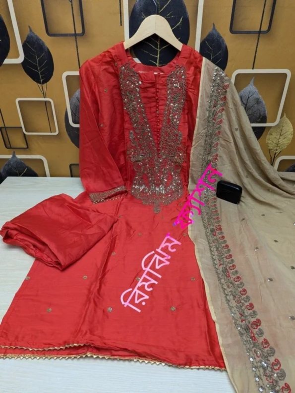 এসি কটন এর এমব্রয়ডারি  কাজ করা