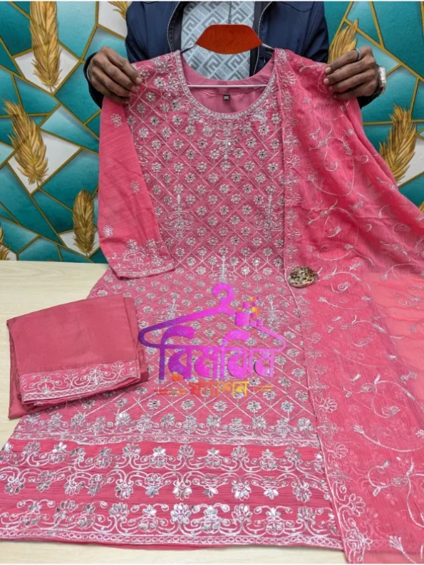 লাক্সারি জর্জেট মিরর ওয়ার্ক পার্টি ড্রেস