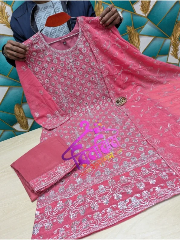 লাক্সারি জর্জেট মিরর ওয়ার্ক পার্টি ড্রেস