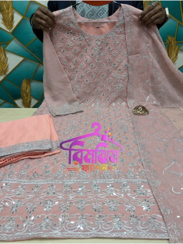 লাক্সারি জর্জেট মিরর ওয়ার্ক পার্টি ড্রেস