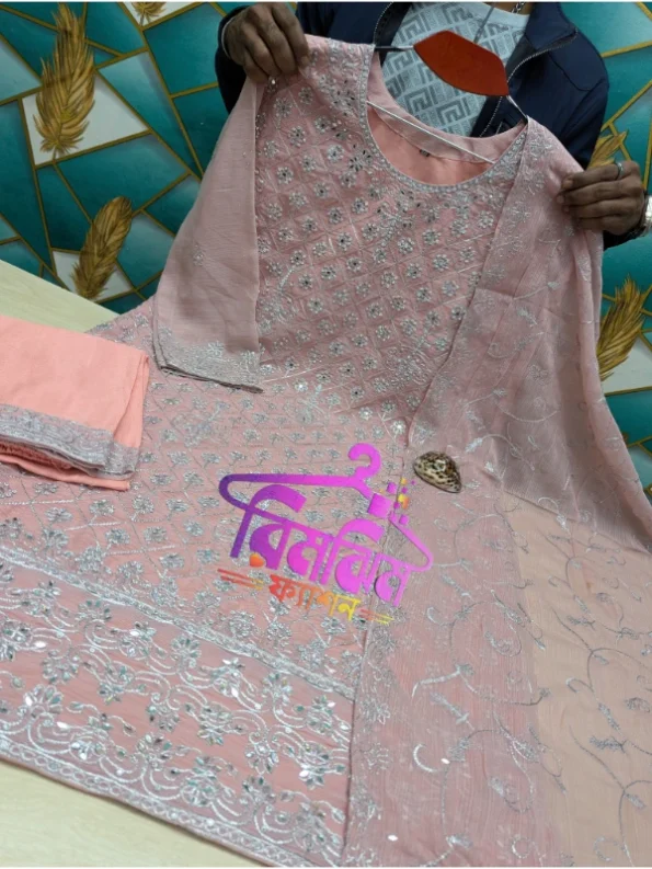 লাক্সারি জর্জেট মিরর ওয়ার্ক পার্টি ড্রেস