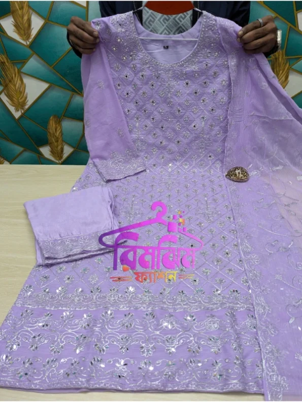 লাক্সারি জর্জেট মিরর ওয়ার্ক পার্টি ড্রেস