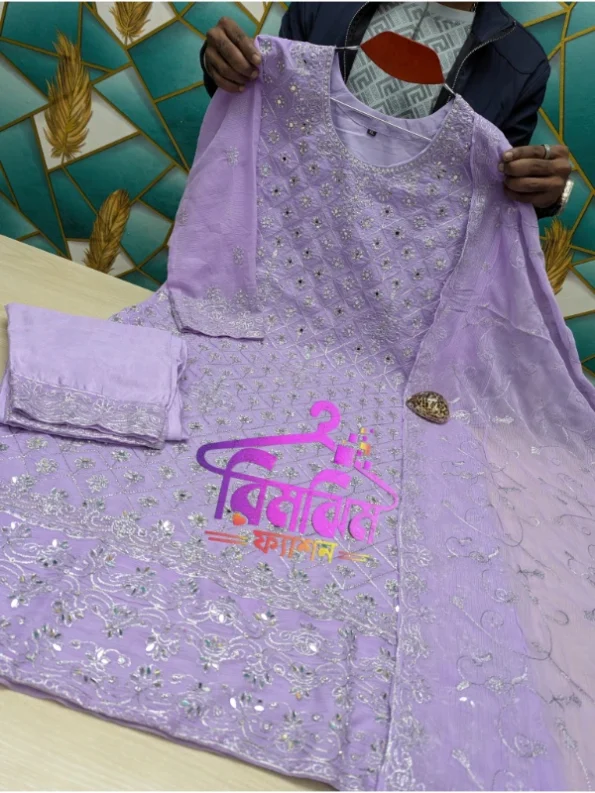 লাক্সারি জর্জেট মিরর ওয়ার্ক পার্টি ড্রেস