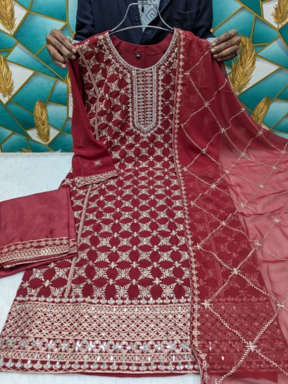 লাক্সারি জর্জেট মিরর ওয়ার্ক পার্টি ড্রেস