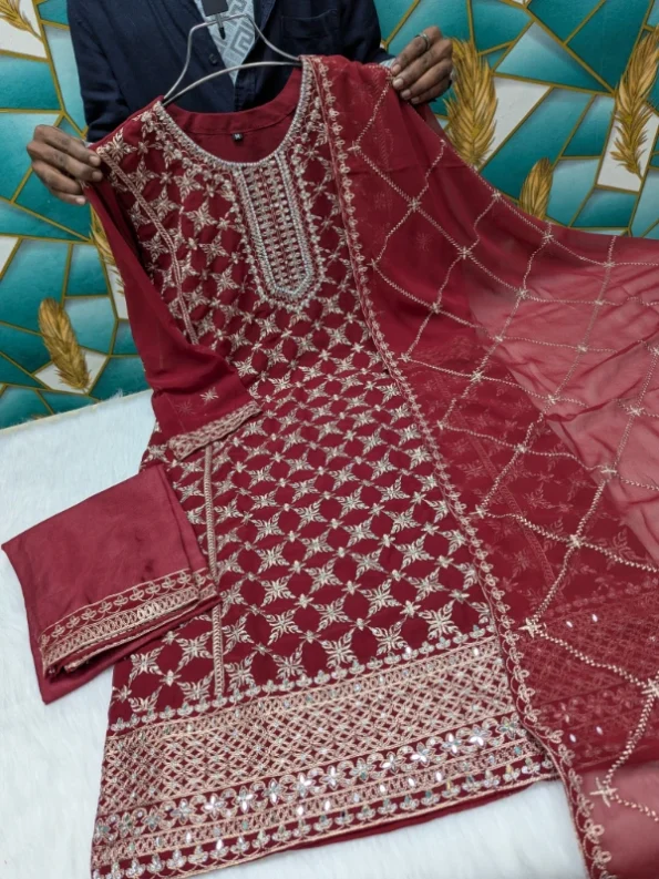 লাক্সারি জর্জেট মিরর ওয়ার্ক পার্টি ড্রেস