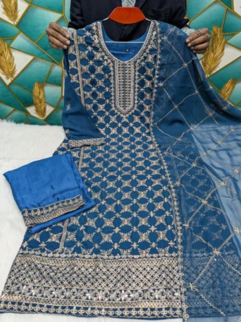 লাক্সারি জর্জেট মিরর ওয়ার্ক পার্টি ড্রেস