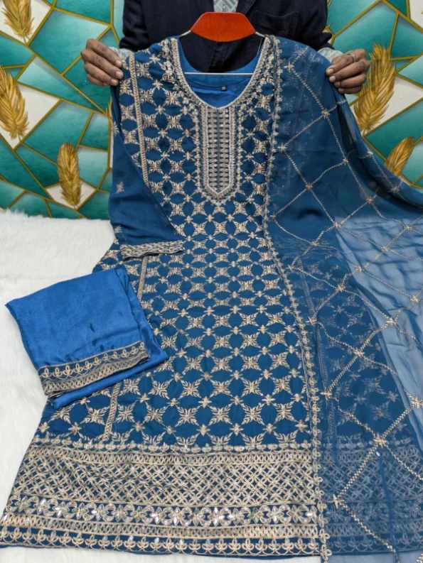 লাক্সারি জর্জেট মিরর ওয়ার্ক পার্টি ড্রেস