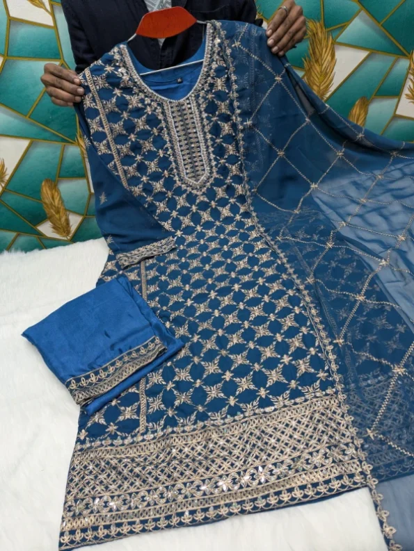 লাক্সারি জর্জেট মিরর ওয়ার্ক পার্টি ড্রেস