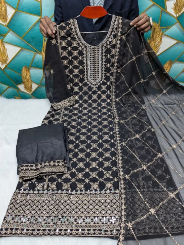 লাক্সারি জর্জেট মিরর ওয়ার্ক পার্টি ড্রেস