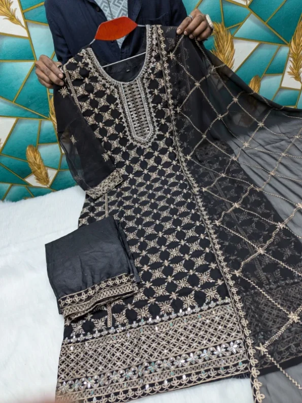 লাক্সারি জর্জেট মিরর ওয়ার্ক পার্টি ড্রেস