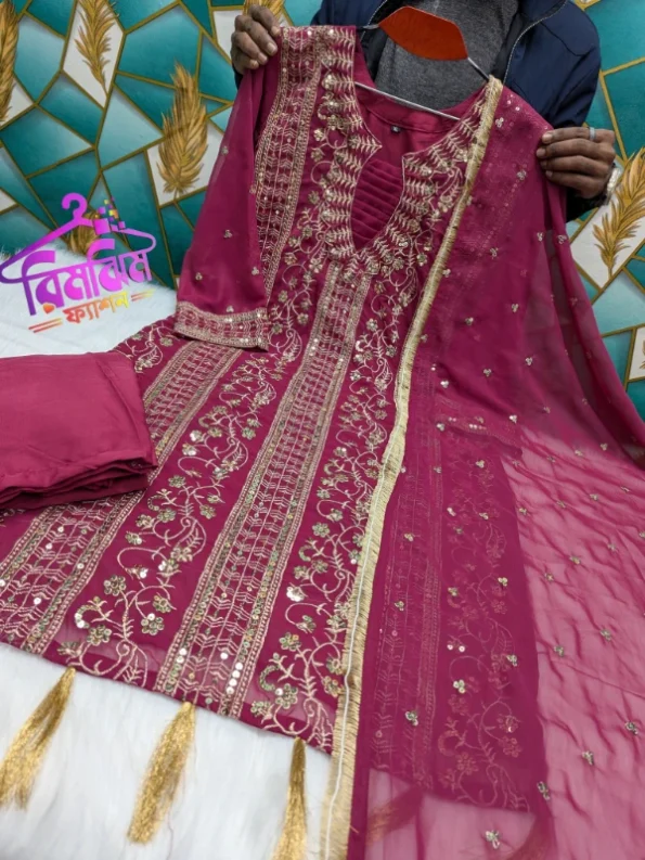 লাক্সারি জর্জেট সিকুয়েন্স 4 পিস ড্রেস