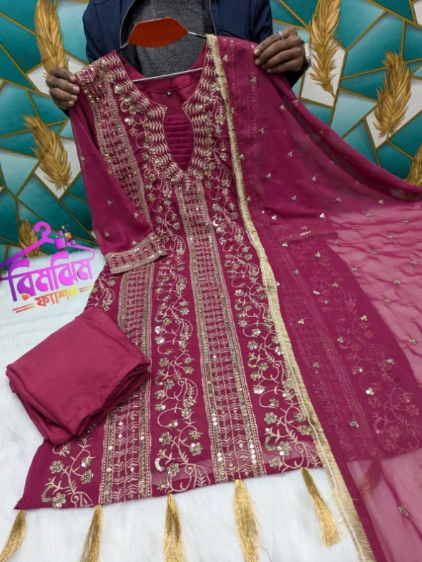 লাক্সারি জর্জেট সিকুয়েন্স 4 পিস ড্রেস