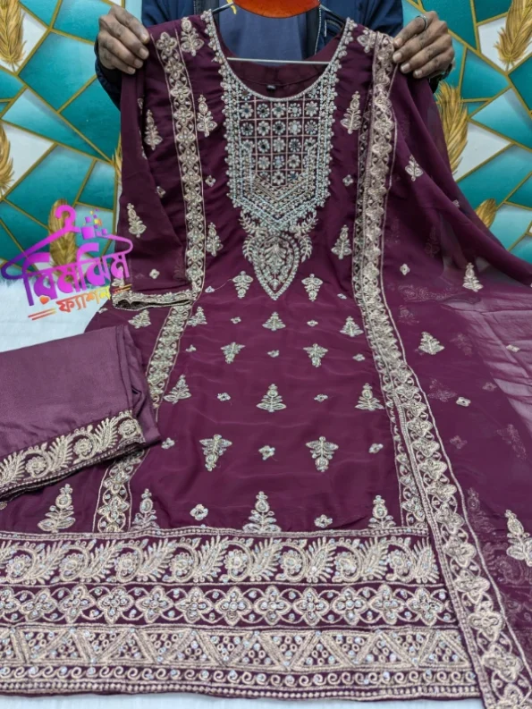 লাক্সারি জর্জেট স্টোন ওয়ার্ক পার্টি ড্রেস