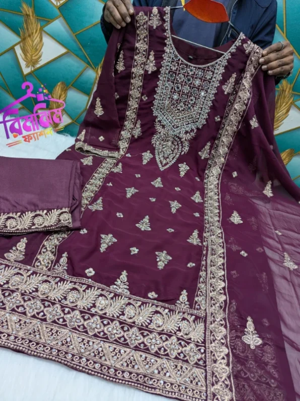 লাক্সারি জর্জেট স্টোন ওয়ার্ক পার্টি ড্রেস