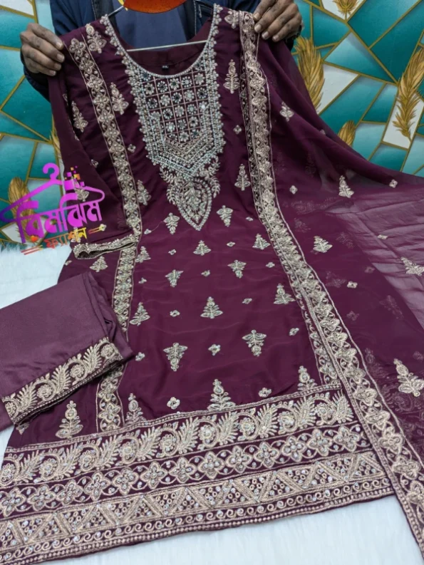 লাক্সারি জর্জেট স্টোন ওয়ার্ক পার্টি ড্রেস