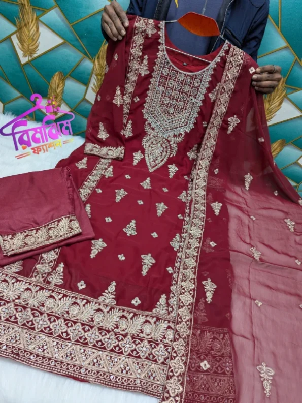 লাক্সারি জর্জেট স্টোন ওয়ার্ক পার্টি ড্রেস