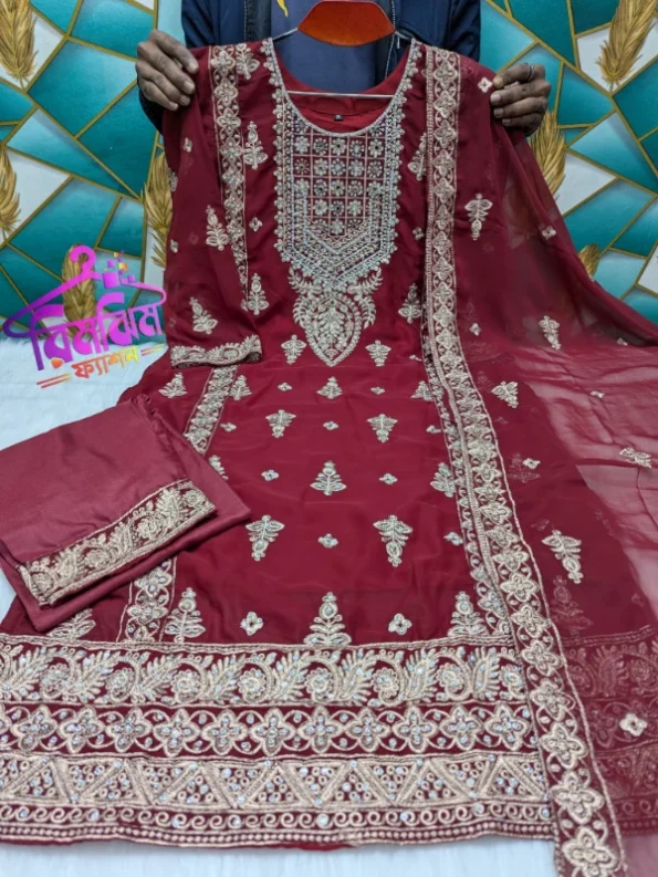 লাক্সারি জর্জেট স্টোন ওয়ার্ক পার্টি ড্রেস