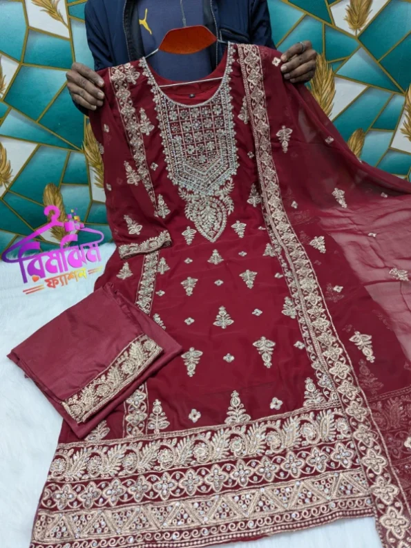 লাক্সারি জর্জেট স্টোন ওয়ার্ক পার্টি ড্রেস