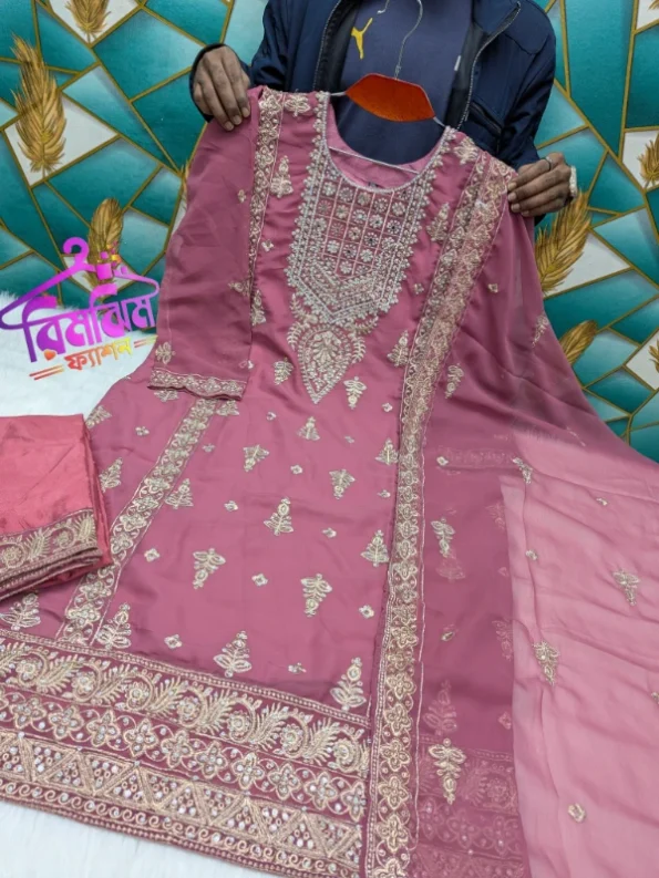 লাক্সারি জর্জেট স্টোন ওয়ার্ক পার্টি ড্রেস