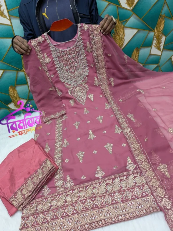 লাক্সারি জর্জেট স্টোন ওয়ার্ক পার্টি ড্রেস