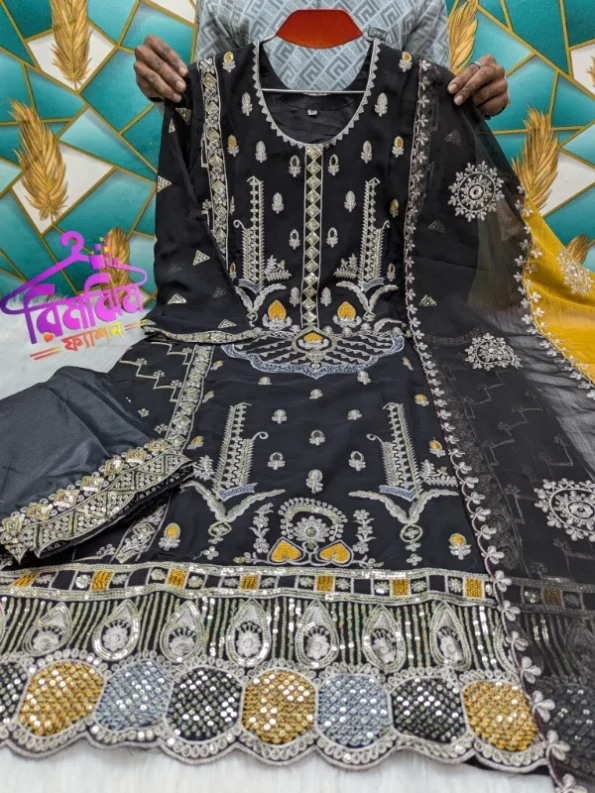 প্রিমিয়াম কোয়ালিটি জর্জেট সিকোয়েন্স ওয়ার্ক ড্রেস