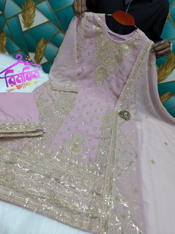 লাক্সারি জর্জেট স্টোন ওয়ার্ক পার্টি ড্রেস