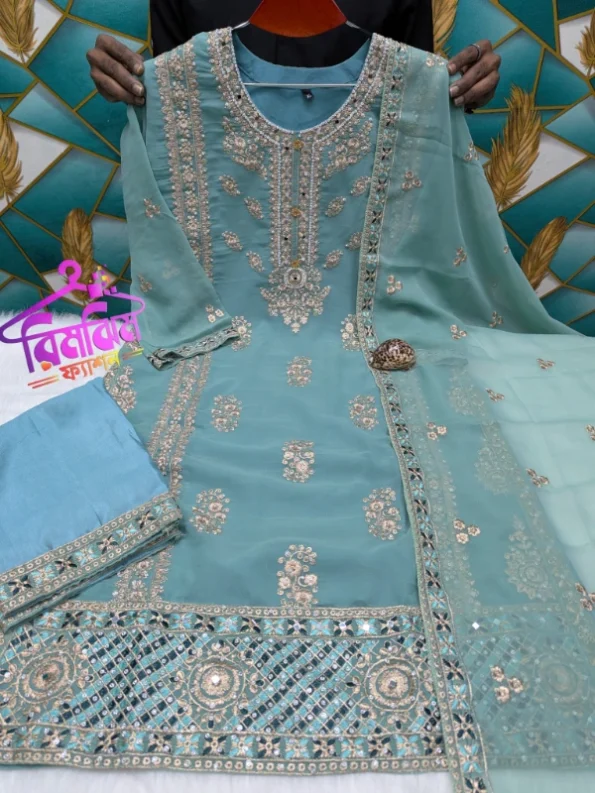 লাক্সারি জর্জেট স্টোন ওয়ার্ক পার্টি ড্রেস