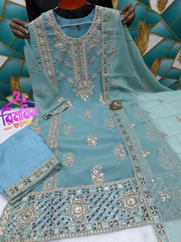 লাক্সারি জর্জেট স্টোন ওয়ার্ক পার্টি ড্রেস