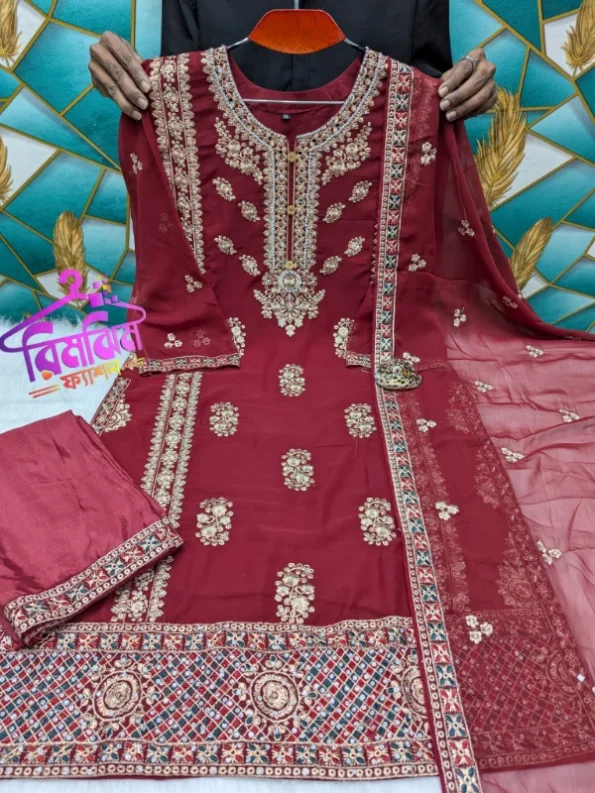 লাক্সারি জর্জেট স্টোন ওয়ার্ক পার্টি ড্রেস