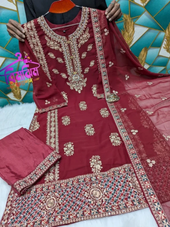 লাক্সারি জর্জেট স্টোন ওয়ার্ক পার্টি ড্রেস