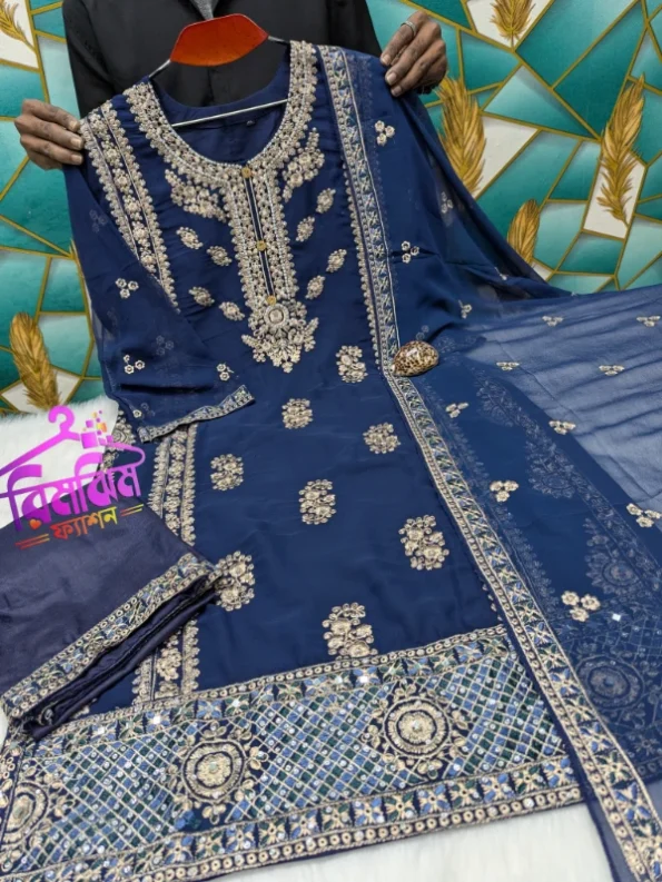 লাক্সারি জর্জেট স্টোন ওয়ার্ক পার্টি ড্রেস