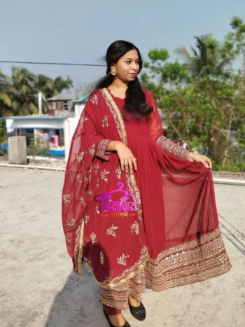 গর্জিয়াস আনারকলি গাউন ড্রেস (মেরুন কালার)